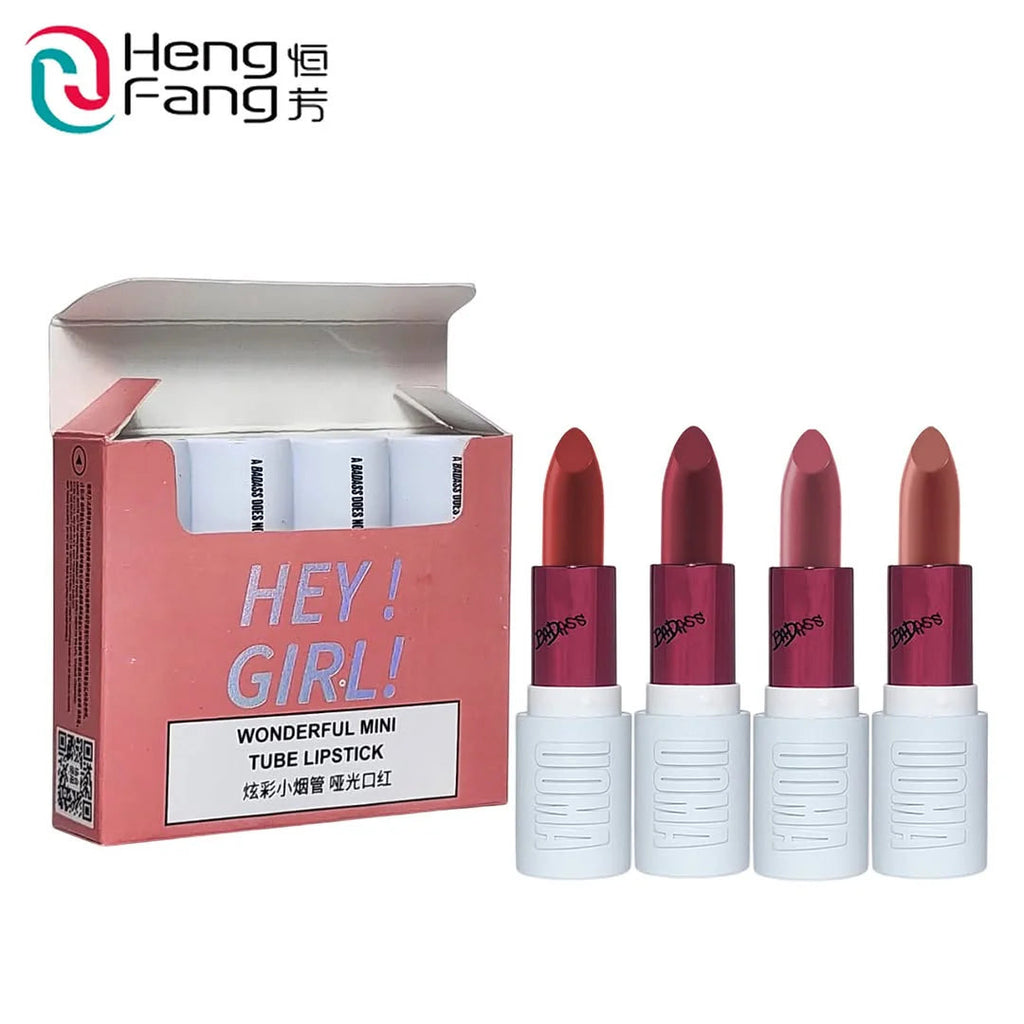 HengFang 4 Pcs Hey Girl Wonder Tube Matte Lipstick Set – Long Lasting & Lightweight